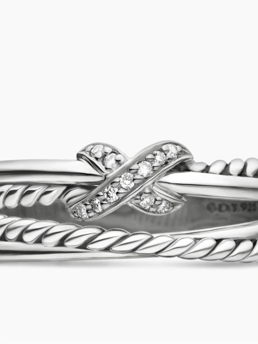 David Yurman Pavé Diamond Accent X Crossover Silver Knot Band Ring 7